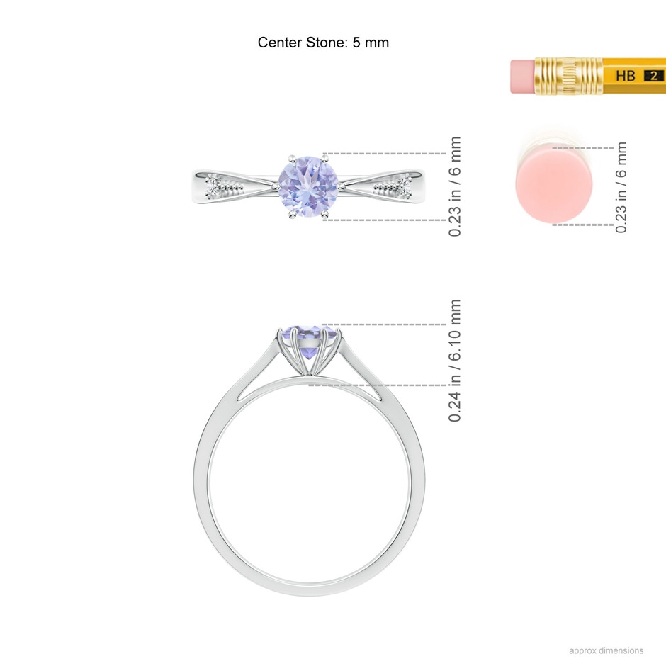 5mm A Tapered Shank Tanzanite Solitaire Ring with Diamonds in White Gold ruler