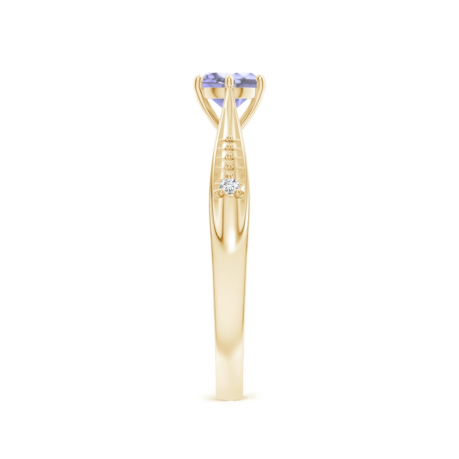 5mm A Tapered Shank Tanzanite Solitaire Ring with Diamonds in Yellow Gold side-2