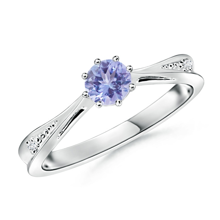 5mm AA Tapered Shank Tanzanite Solitaire Ring with Diamonds in 10K White Gold