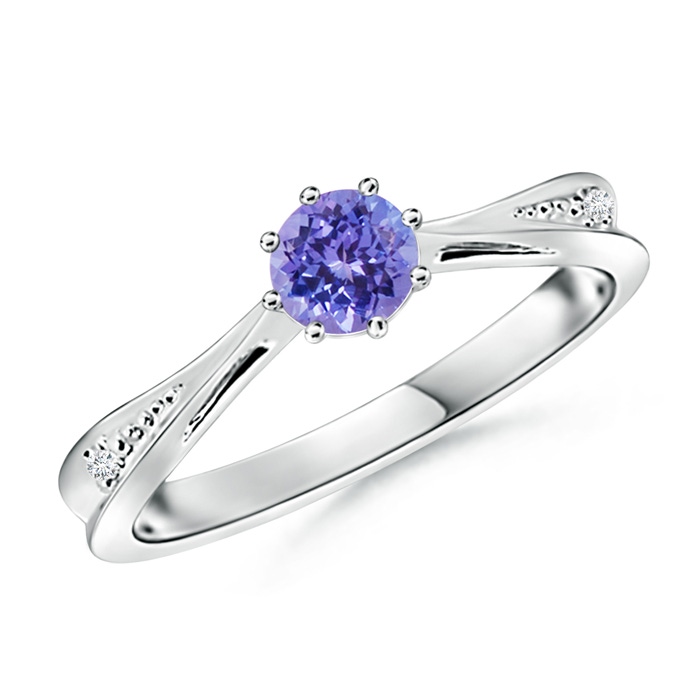 5mm AAA Tapered Shank Tanzanite Solitaire Ring with Diamonds in 10K White Gold