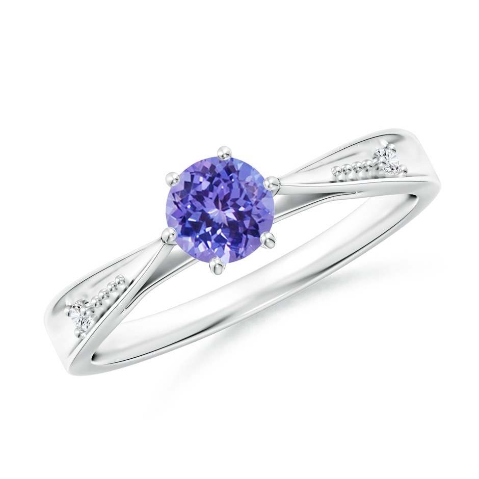 5mm AAA Tapered Shank Tanzanite Solitaire Ring with Diamonds in White Gold 