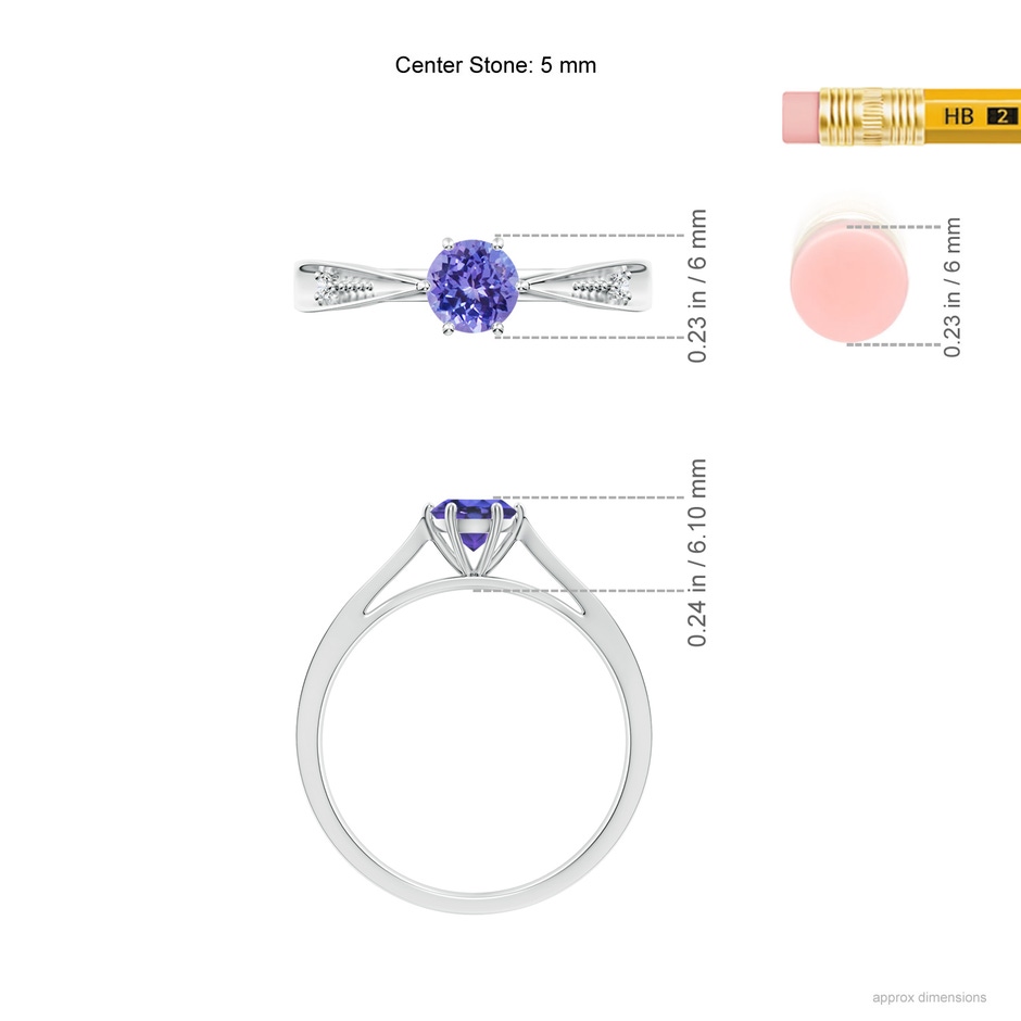 5mm AAA Tapered Shank Tanzanite Solitaire Ring with Diamonds in White Gold ruler