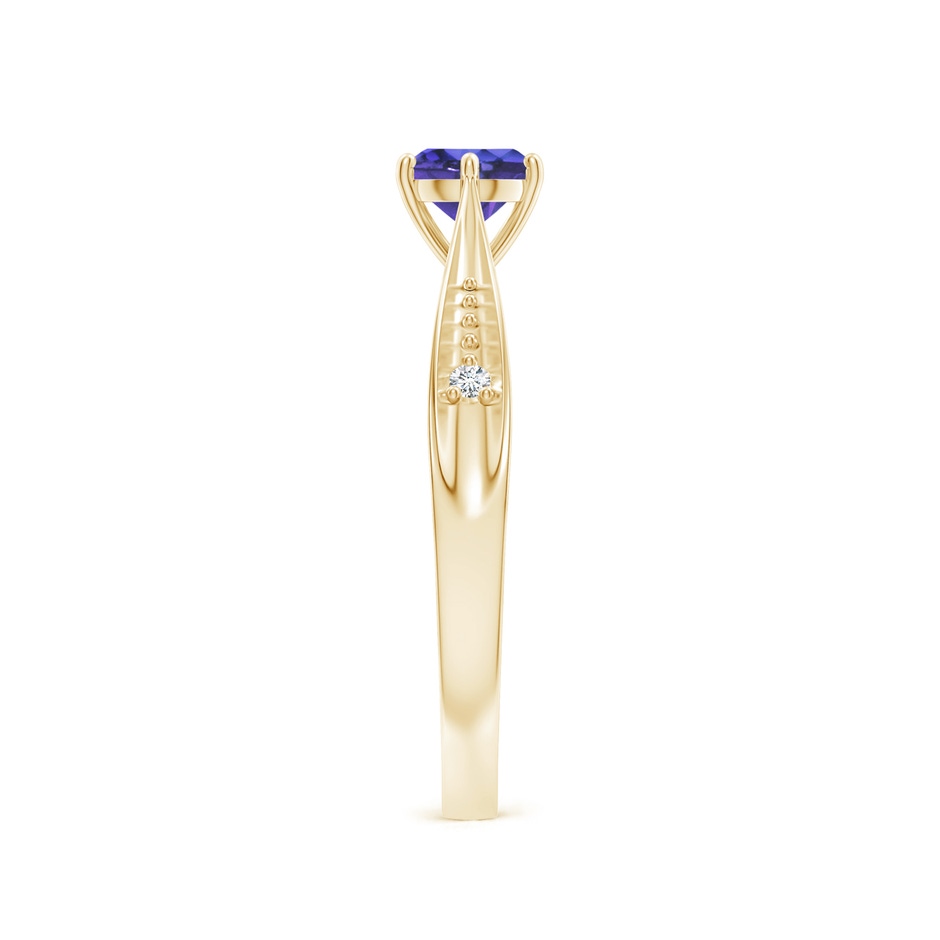 5mm AAA Tapered Shank Tanzanite Solitaire Ring with Diamonds in Yellow Gold side-2