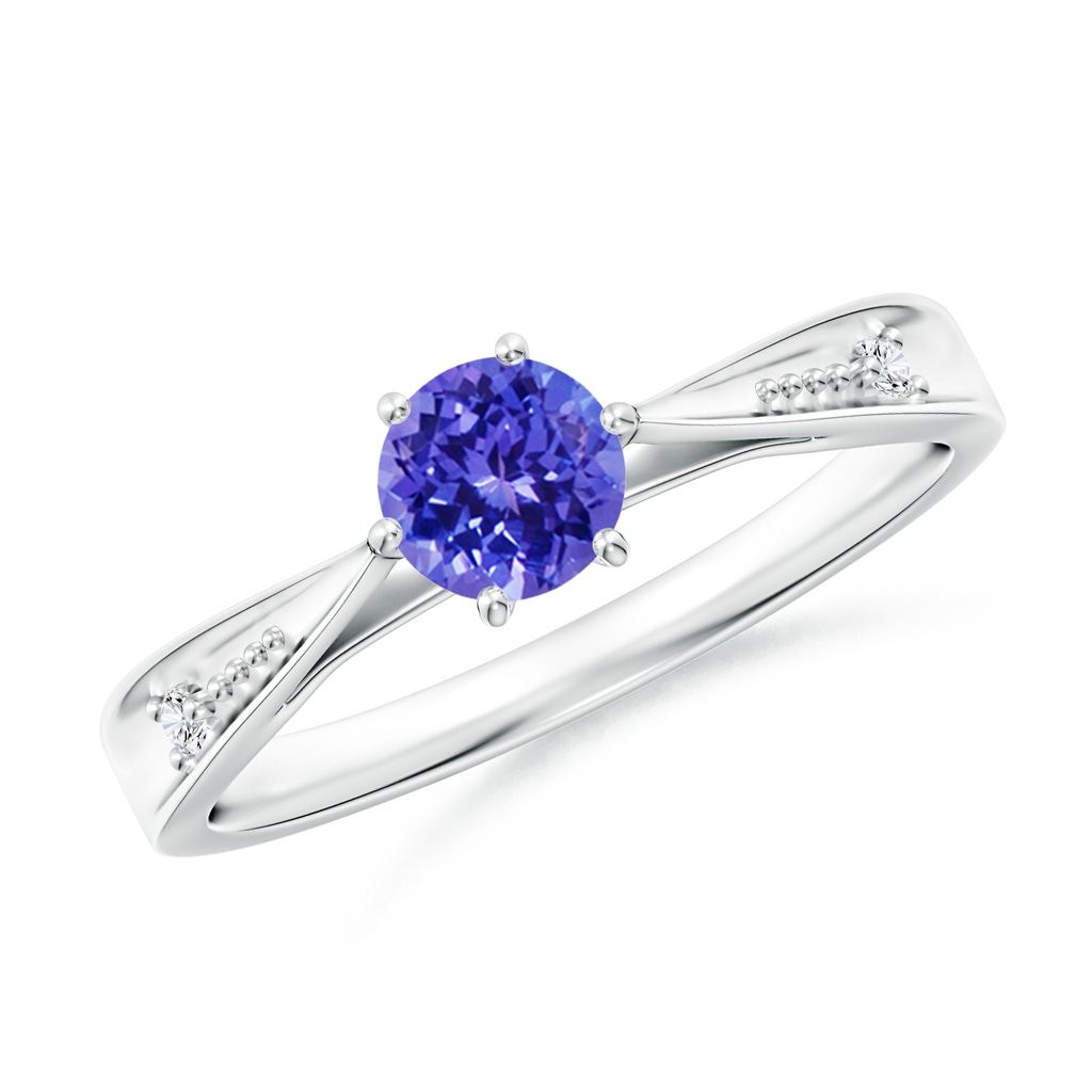 5mm AAAA Tapered Shank Tanzanite Solitaire Ring with Diamonds in P950 Platinum