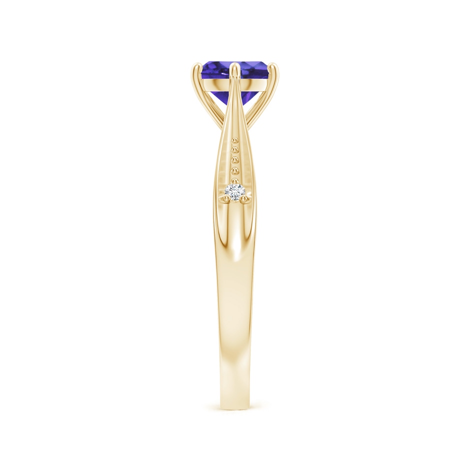 6mm AA Tapered Shank Tanzanite Solitaire Ring with Diamonds in Yellow Gold side-2