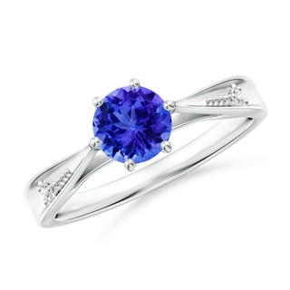 6mm AAA Tapered Shank Tanzanite Solitaire Ring with Diamonds in White Gold