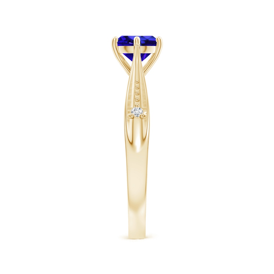 6mm AAA Tapered Shank Tanzanite Solitaire Ring with Diamonds in Yellow Gold side-2