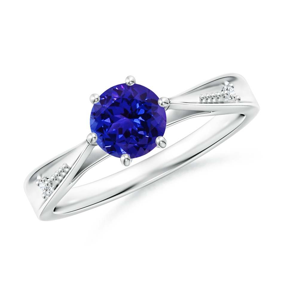 6mm AAAA Tapered Shank Tanzanite Solitaire Ring with Diamonds in P950 Platinum 