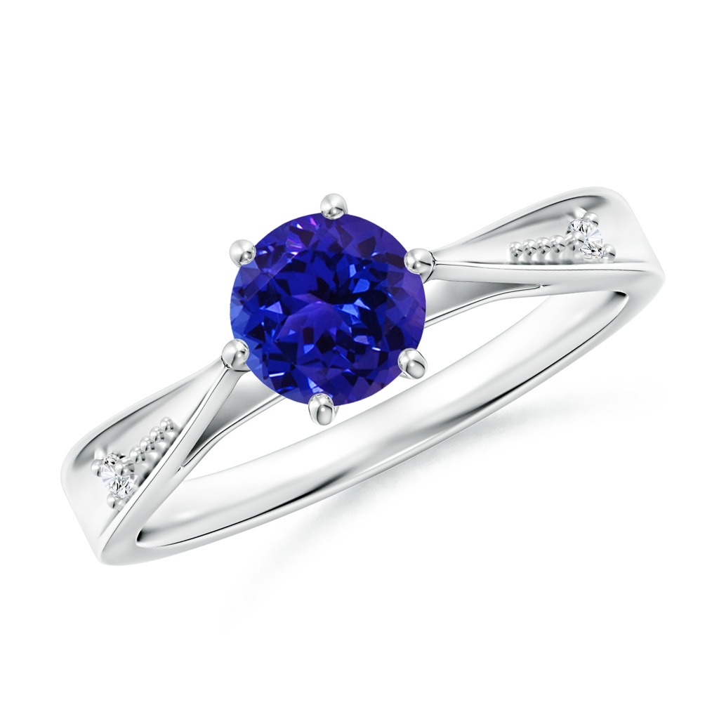 6mm AAAA Tapered Shank Tanzanite Solitaire Ring with Diamonds in White Gold