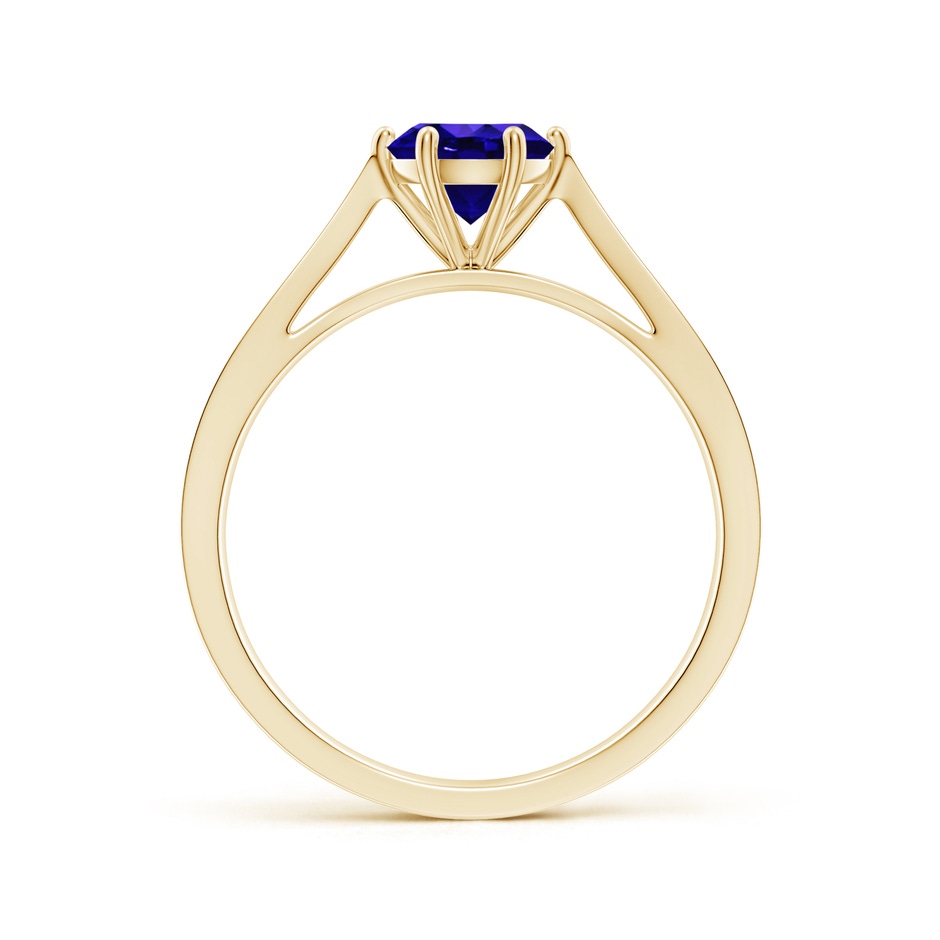 6mm AAAA Tapered Shank Tanzanite Solitaire Ring with Diamonds in Yellow Gold side-1