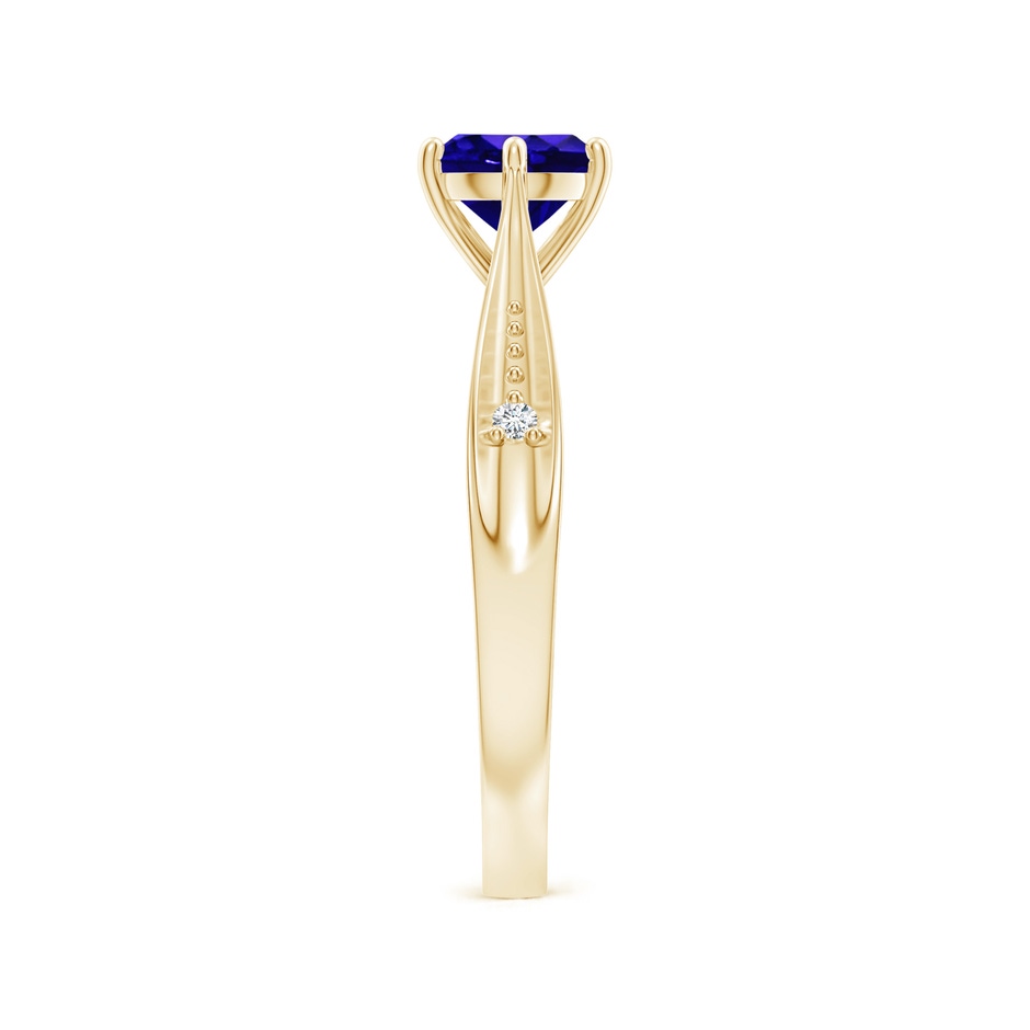 6mm AAAA Tapered Shank Tanzanite Solitaire Ring with Diamonds in Yellow Gold side-2