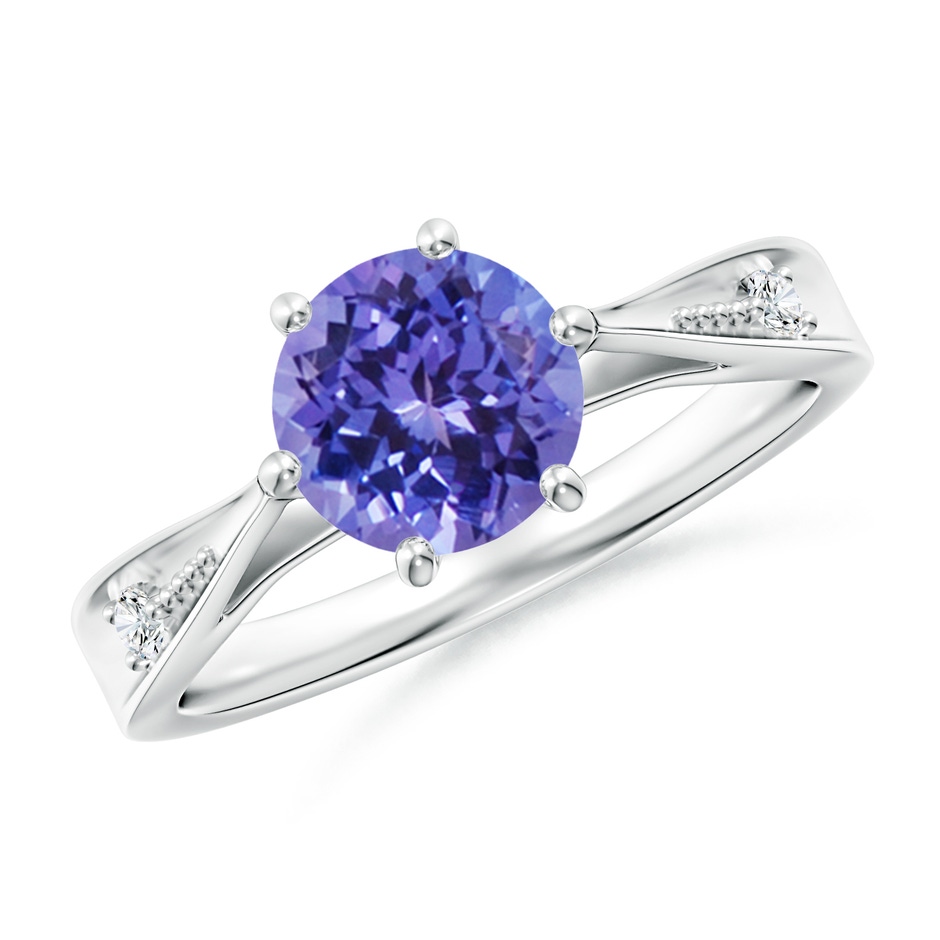 7mm AA Tapered Shank Tanzanite Solitaire Ring with Diamonds in White Gold 