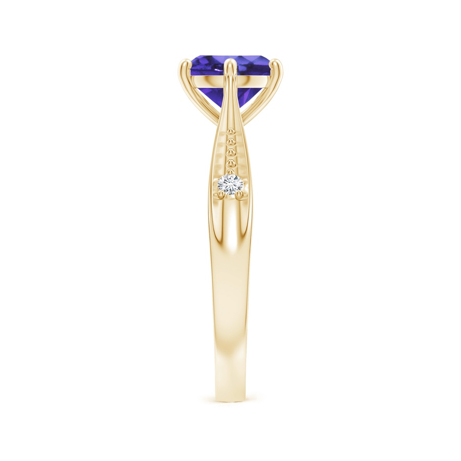 7mm AA Tapered Shank Tanzanite Solitaire Ring with Diamonds in Yellow Gold side-2