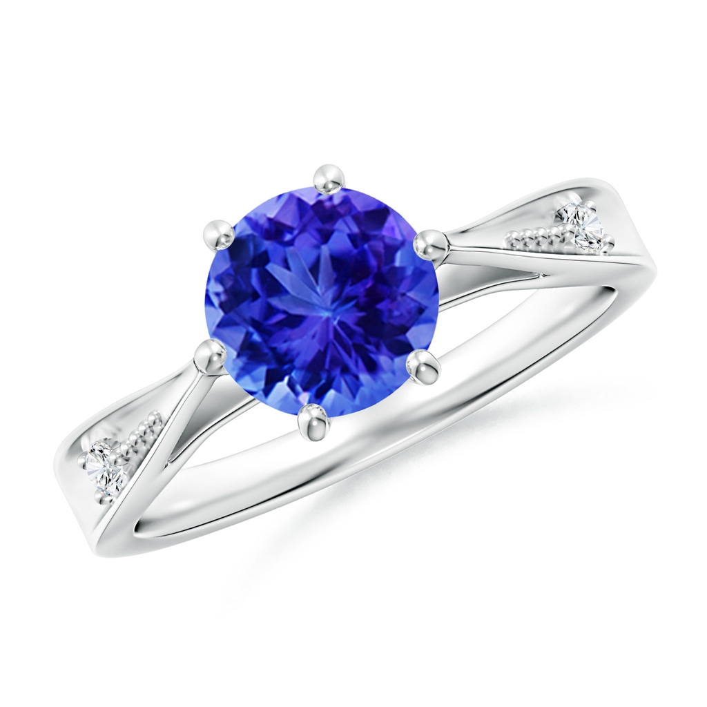 7mm AAA Tapered Shank Tanzanite Solitaire Ring with Diamonds in White Gold