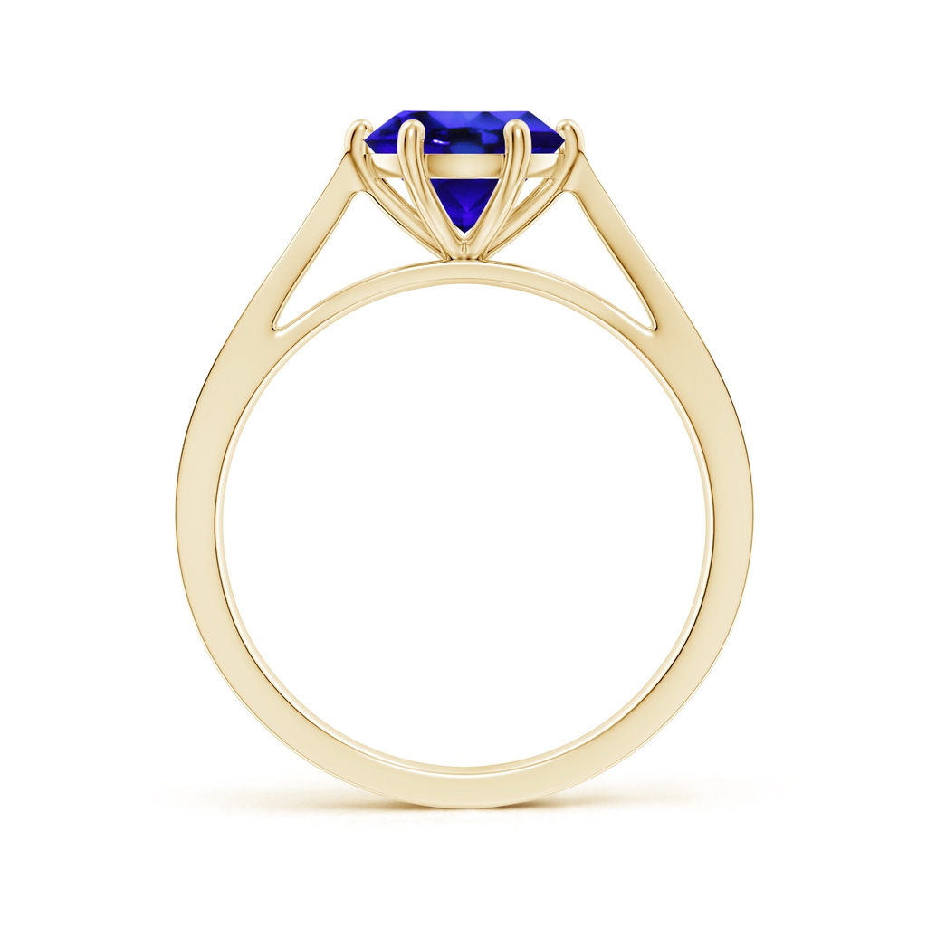 7mm AAA Tapered Shank Tanzanite Solitaire Ring with Diamonds in Yellow Gold Side-1