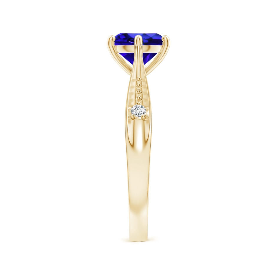 7mm AAA Tapered Shank Tanzanite Solitaire Ring with Diamonds in Yellow Gold side-2