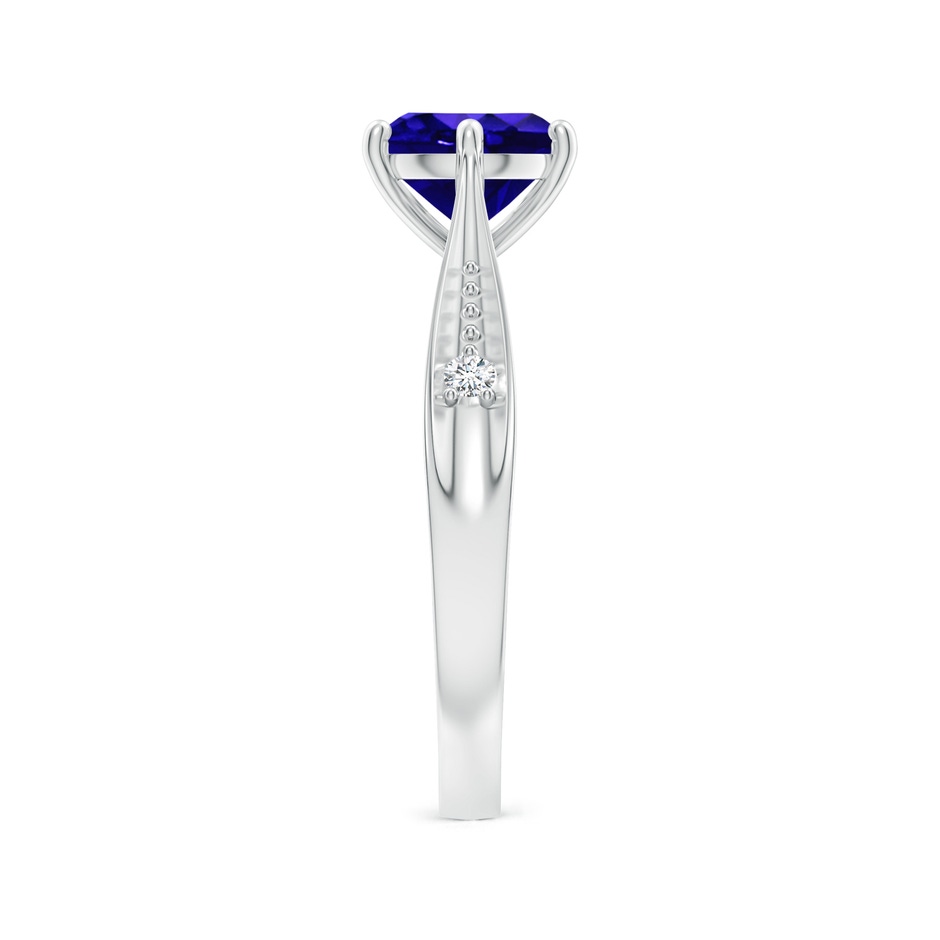 7mm AAAA Tapered Shank Tanzanite Solitaire Ring with Diamonds in White Gold side-2