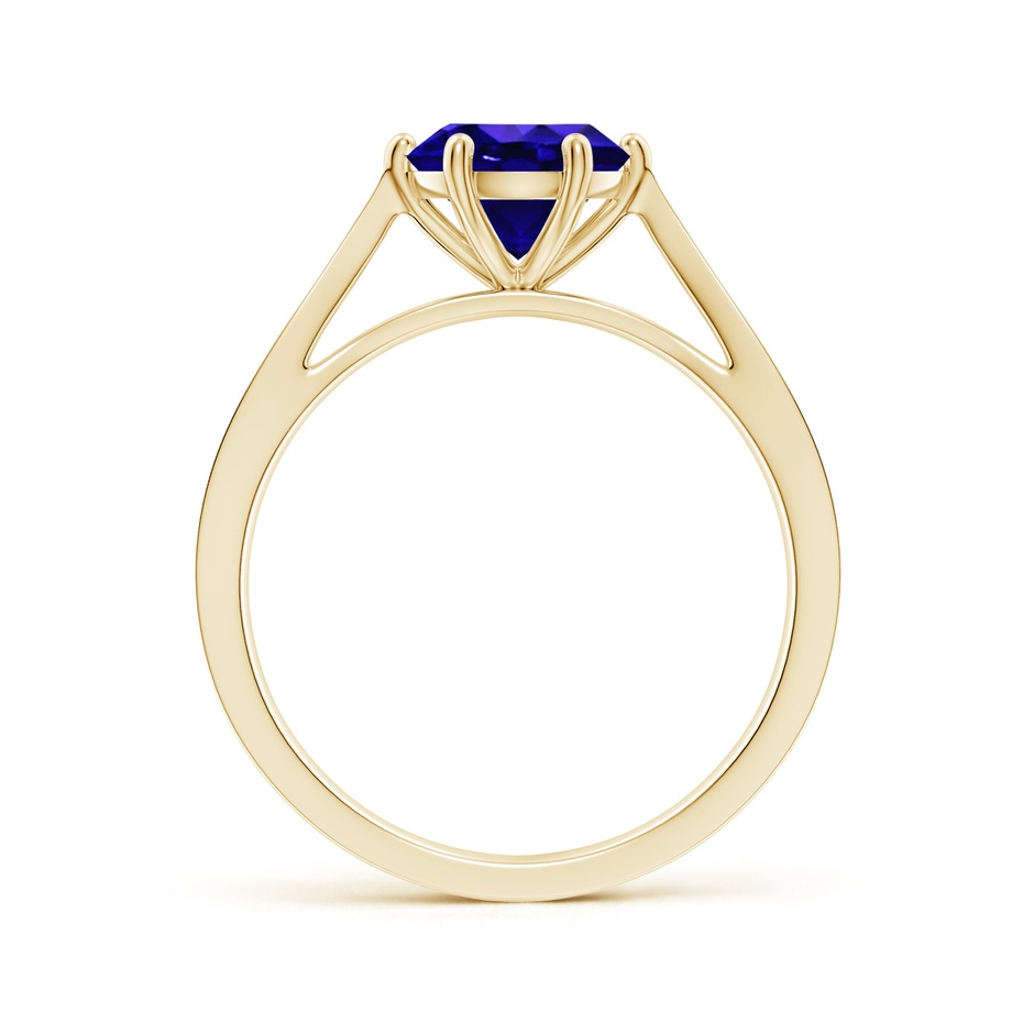 7mm AAAA Tapered Shank Tanzanite Solitaire Ring with Diamonds in Yellow Gold side-1