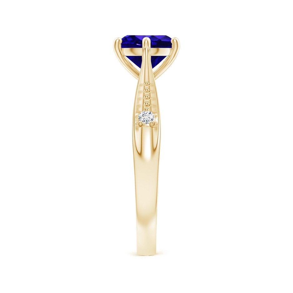 7mm AAAA Tapered Shank Tanzanite Solitaire Ring with Diamonds in Yellow Gold side-2