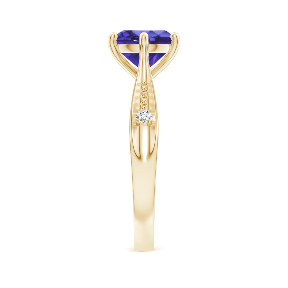 8mm AA Tapered Shank Tanzanite Solitaire Ring with Diamonds in Yellow Gold side-2