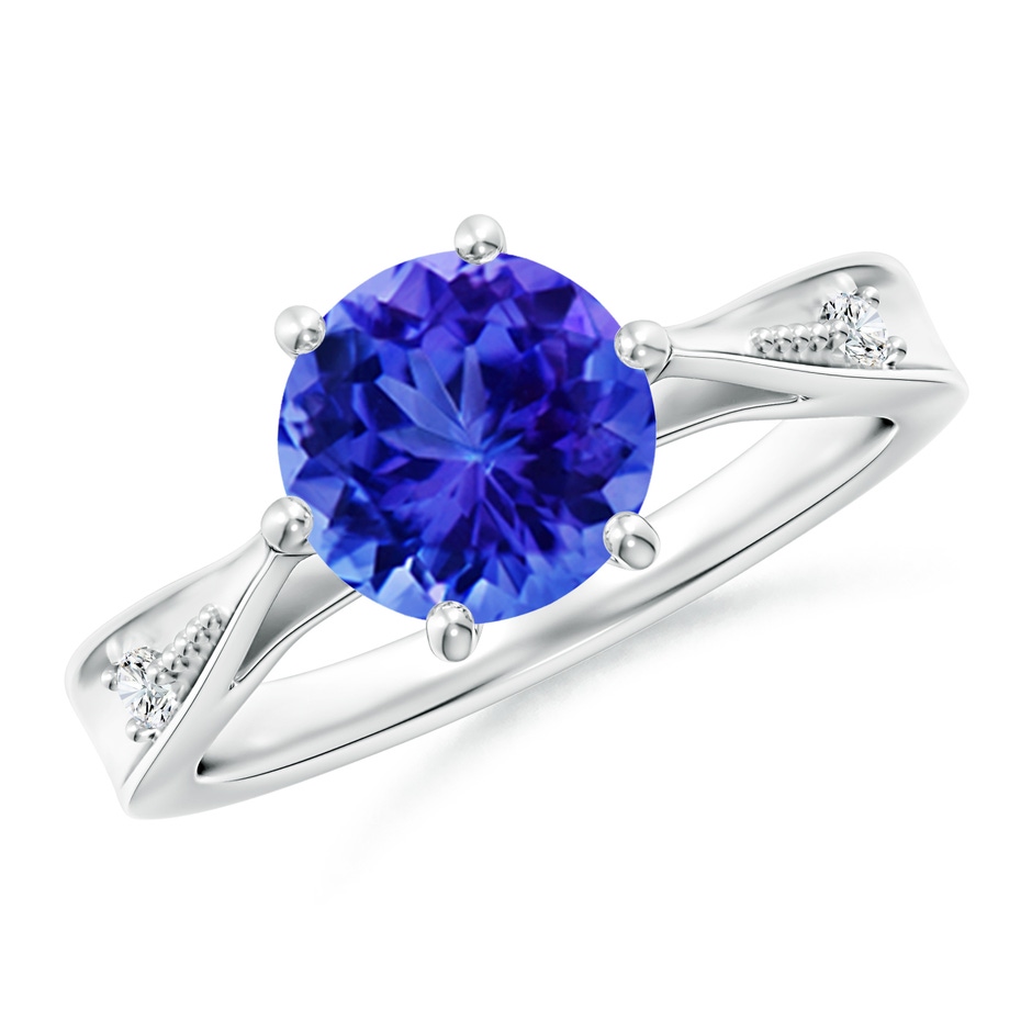 8mm AAA Tapered Shank Tanzanite Solitaire Ring with Diamonds in White Gold 