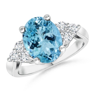 12.00x9.85x6.64mm AAA GIA Certified Oval Aquamarine Ring with Trio Diamonds in 18K White Gold