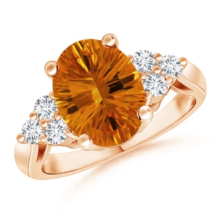 14.15x10.16x7.02mm AAAA Oval CItrine Ring with Trio Diamonds in 10K Rose Gold