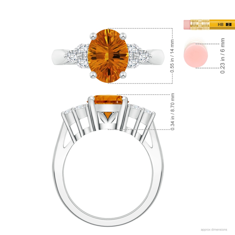 14.15x10.16x7.02mm AAAA Oval CItrine Ring with Trio Diamonds in 18K White Gold ruler