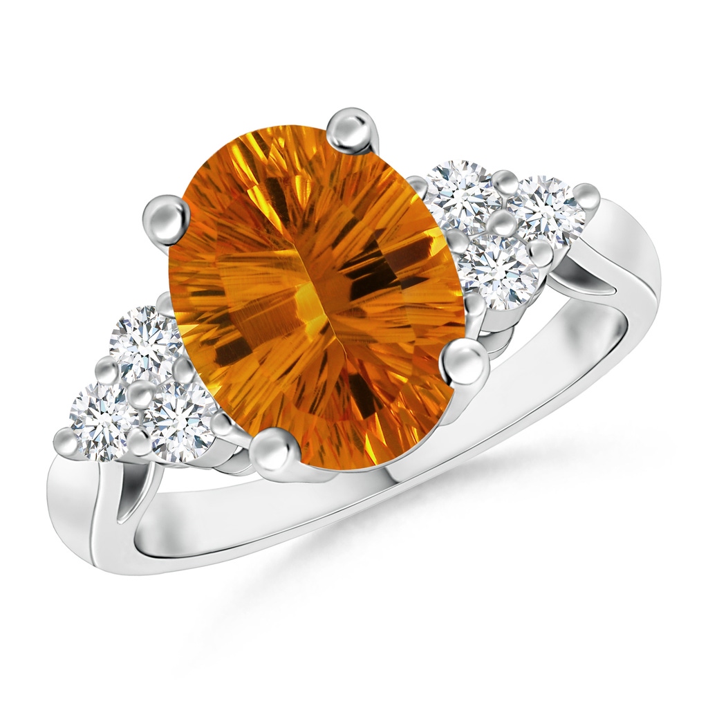14.15x10.16x7.02mm AAAA Oval CItrine Ring with Trio Diamonds in White Gold