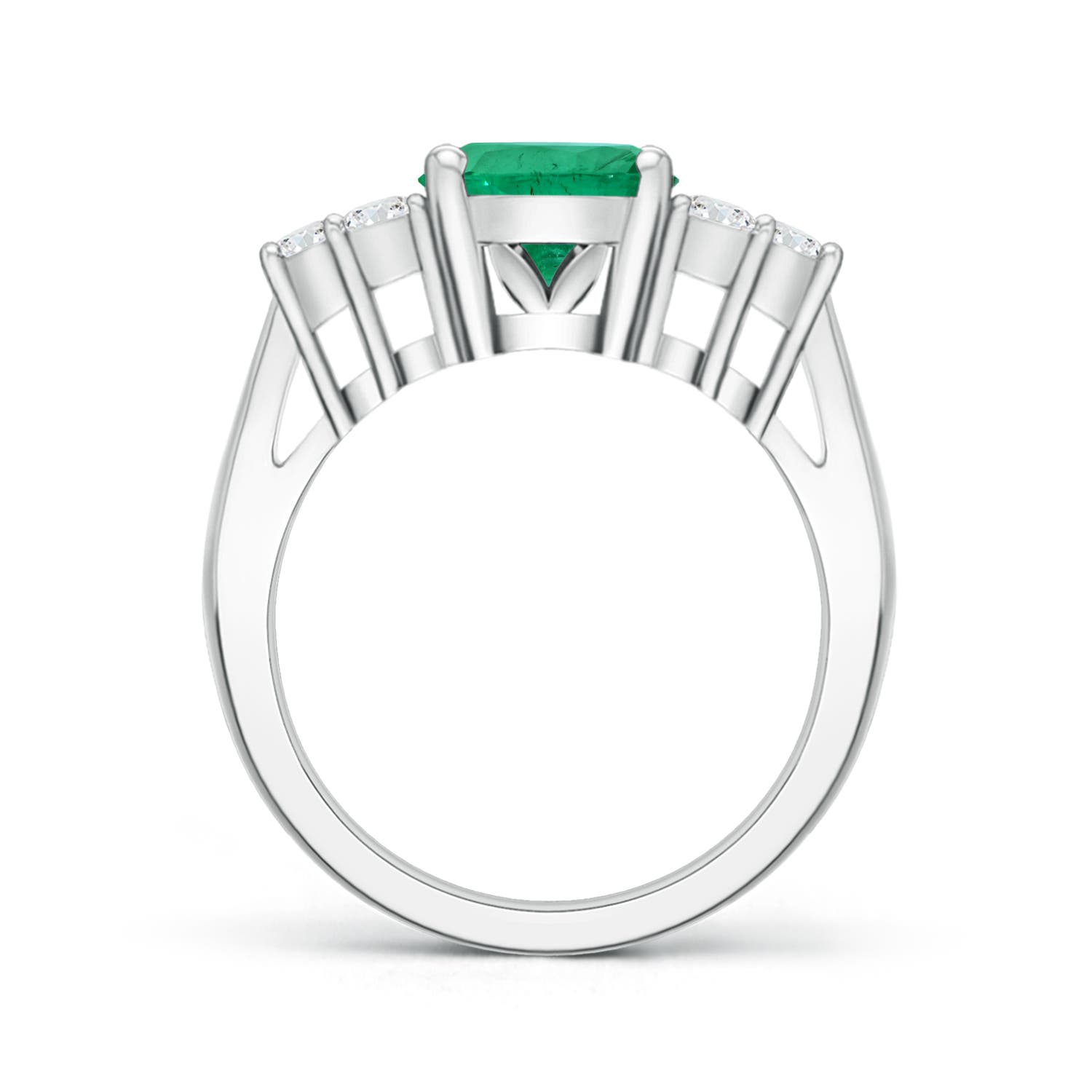 12.26x8.86x5.36mm AA GIA Certified Oval Emerald Ring with Trio Diamonds in 18K White Gold - side 2