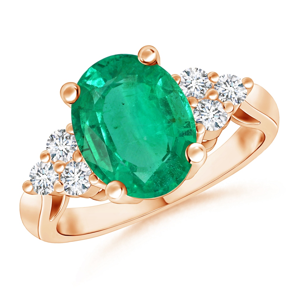 12.26x8.86x5.36mm AA GIA Certified Oval Emerald Ring with Trio Diamonds in Rose Gold 
