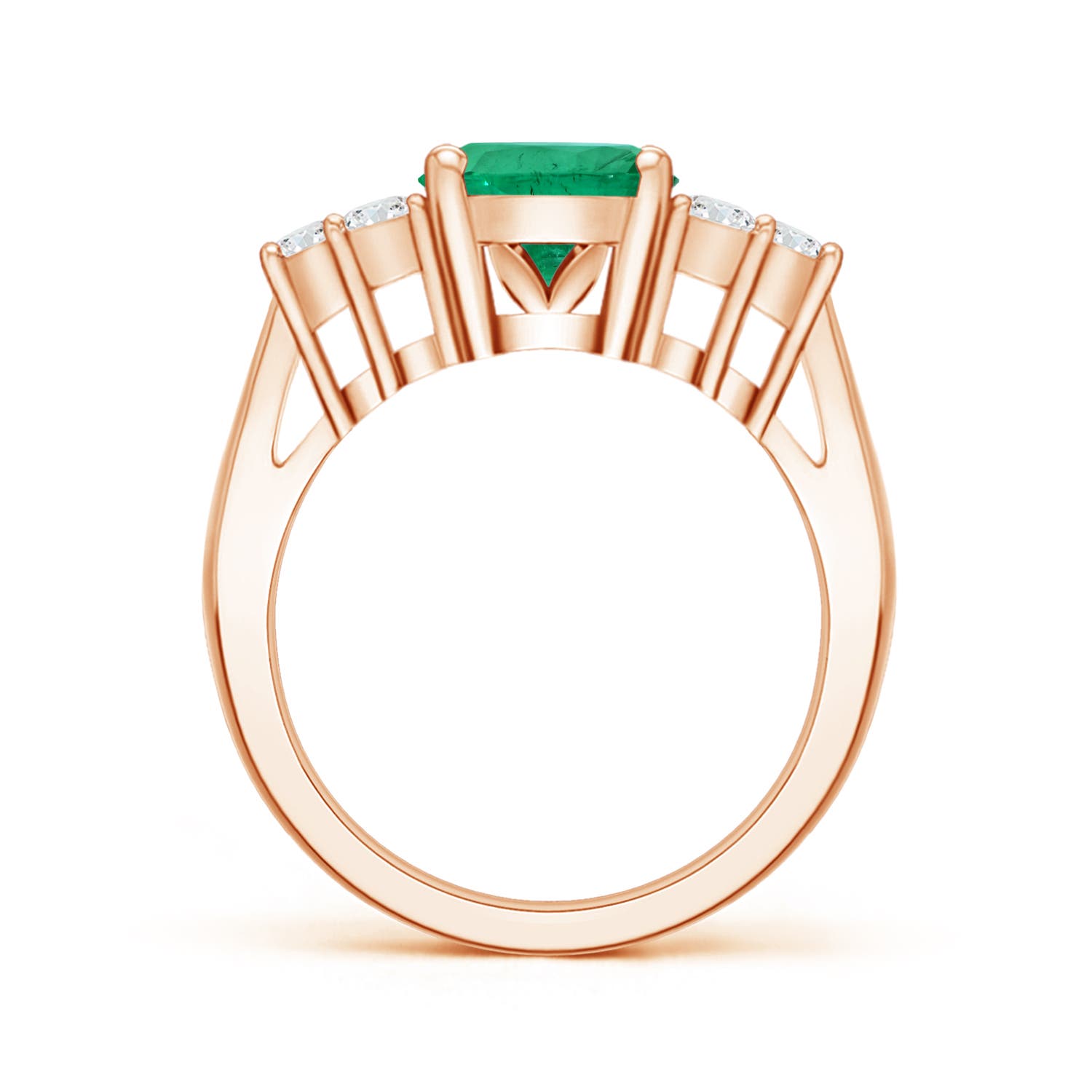 12.26x8.86x5.36mm AA GIA Certified Oval Emerald Ring with Trio Diamonds in Rose Gold - side 2