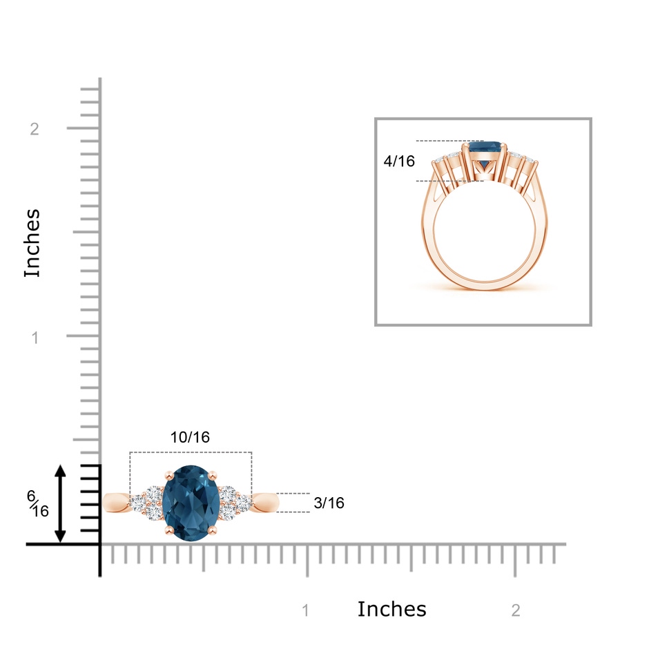 10x8mm AA Oval London Blue Topaz Cocktail Ring with Trio Diamonds in Rose Gold product image