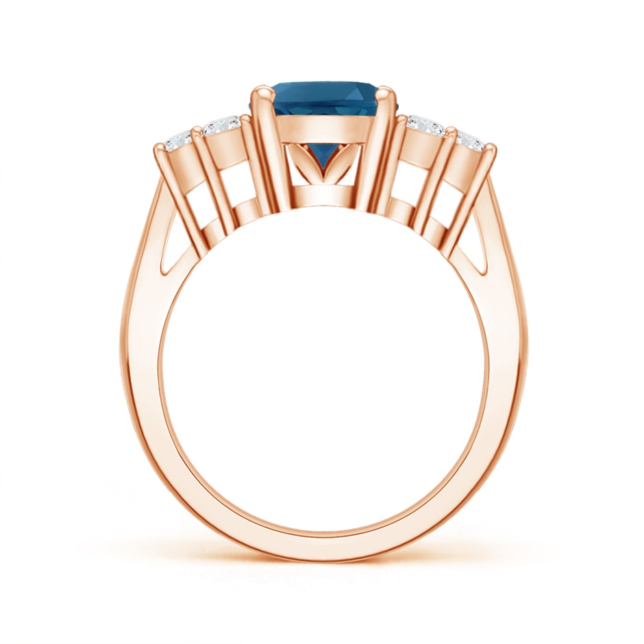 10x8mm AAA Oval London Blue Topaz Cocktail Ring with Trio Diamonds in Rose Gold product image