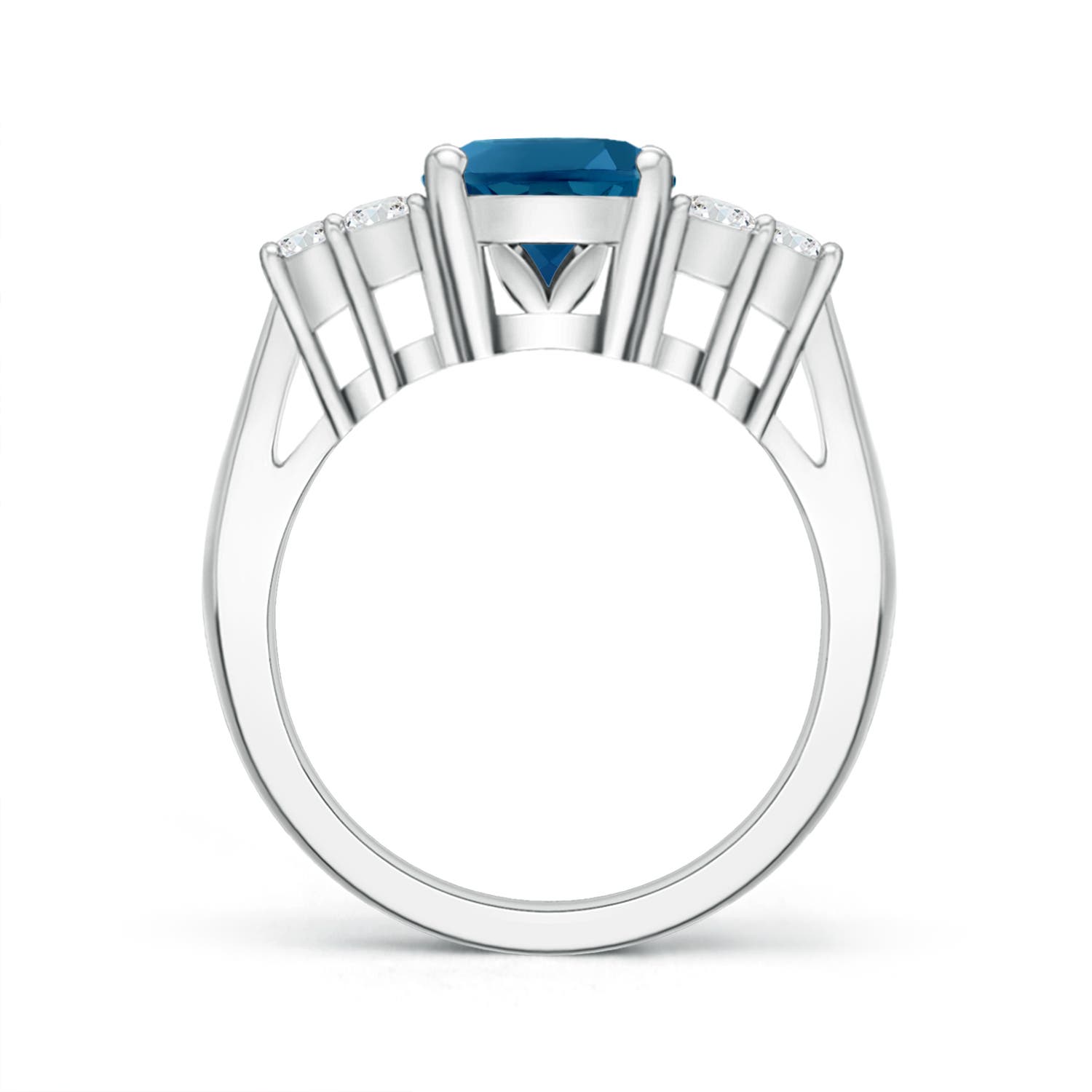 10x8mm AAAA Oval London Blue Topaz Cocktail Ring with Trio Diamonds in P950 Platinum
