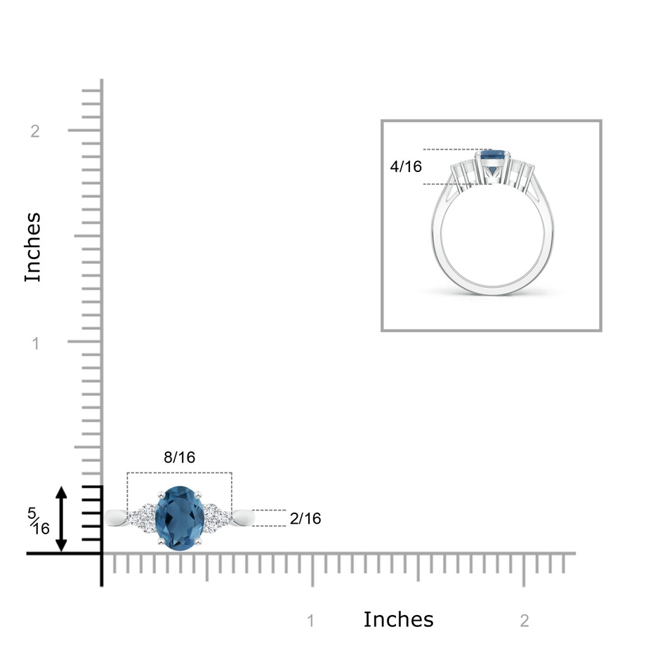 8x6mm A Oval London Blue Topaz Cocktail Ring with Trio Diamonds in P950 Platinum product image