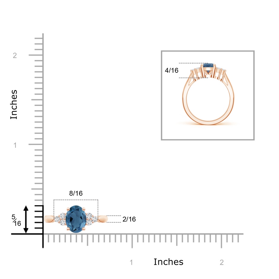 8x6mm A Oval London Blue Topaz Cocktail Ring with Trio Diamonds in Rose Gold product image