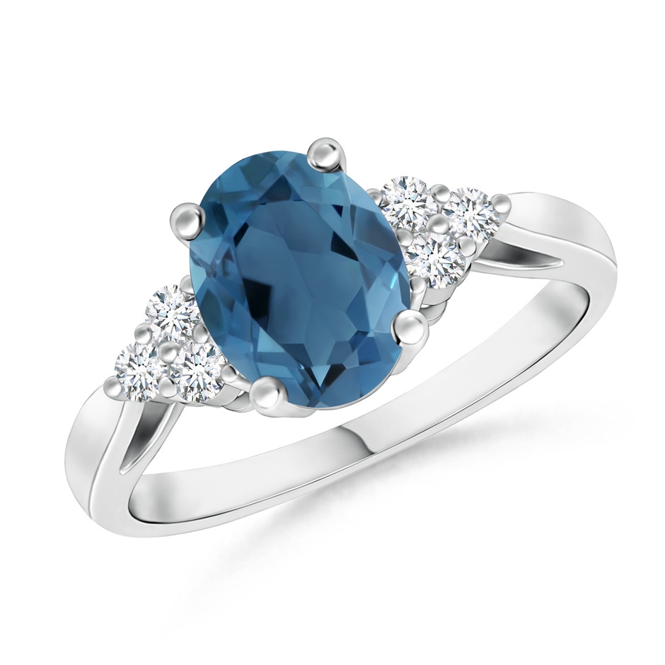 8x6mm A Oval London Blue Topaz Cocktail Ring with Trio Diamonds in White Gold 