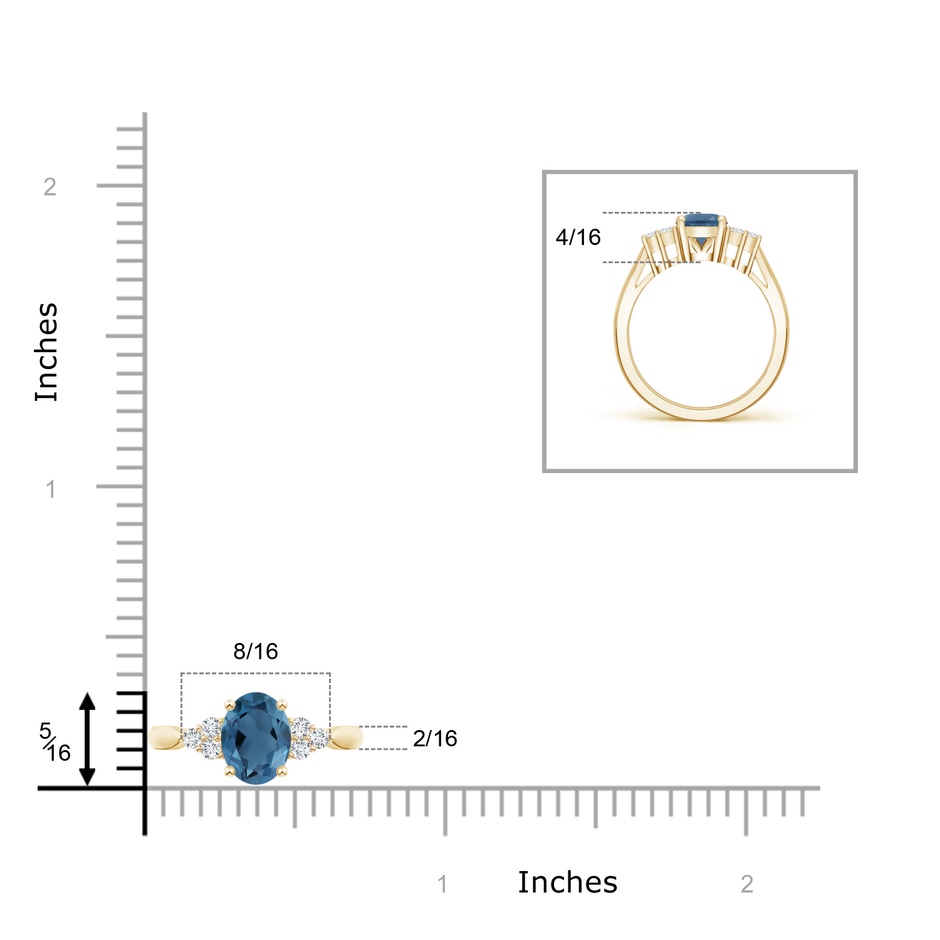 8x6mm A Oval London Blue Topaz Cocktail Ring with Trio Diamonds in Yellow Gold product image