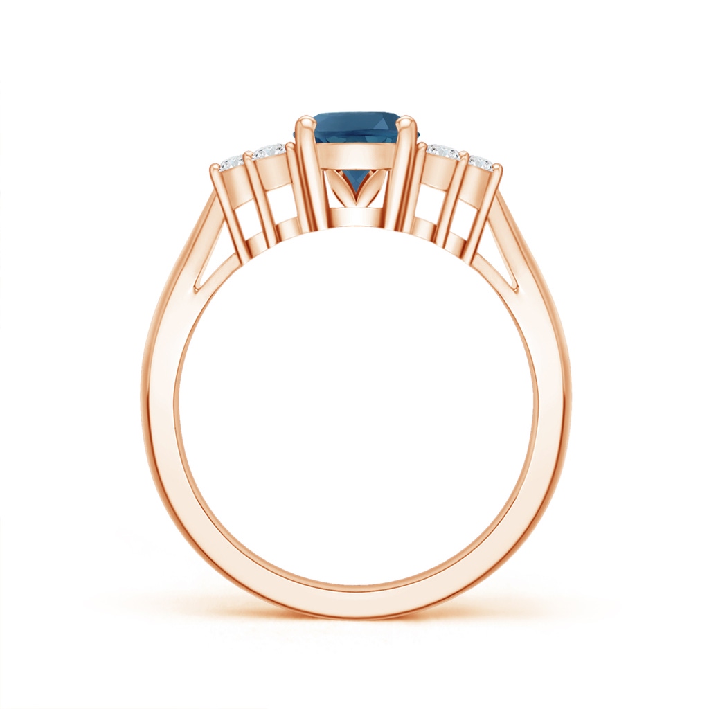 8x6mm AA Oval London Blue Topaz Cocktail Ring with Trio Diamonds in Rose Gold Product Image