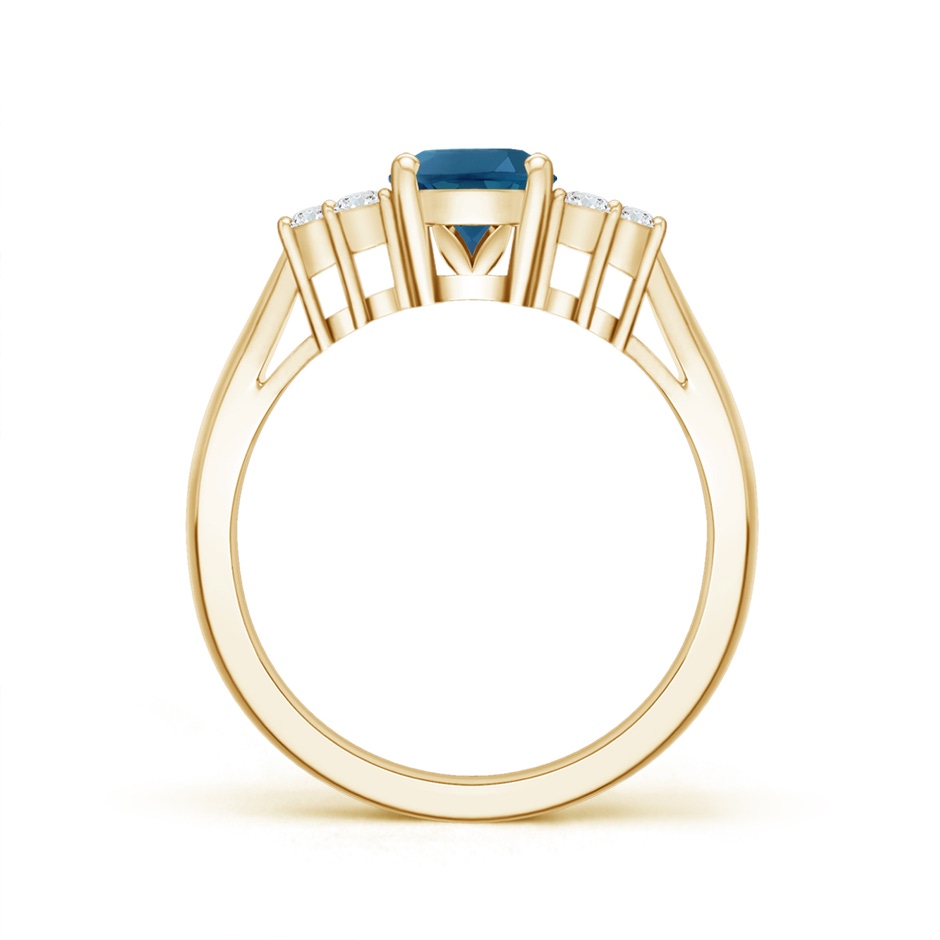 8x6mm AAA Oval London Blue Topaz Cocktail Ring with Trio Diamonds in Yellow Gold product image