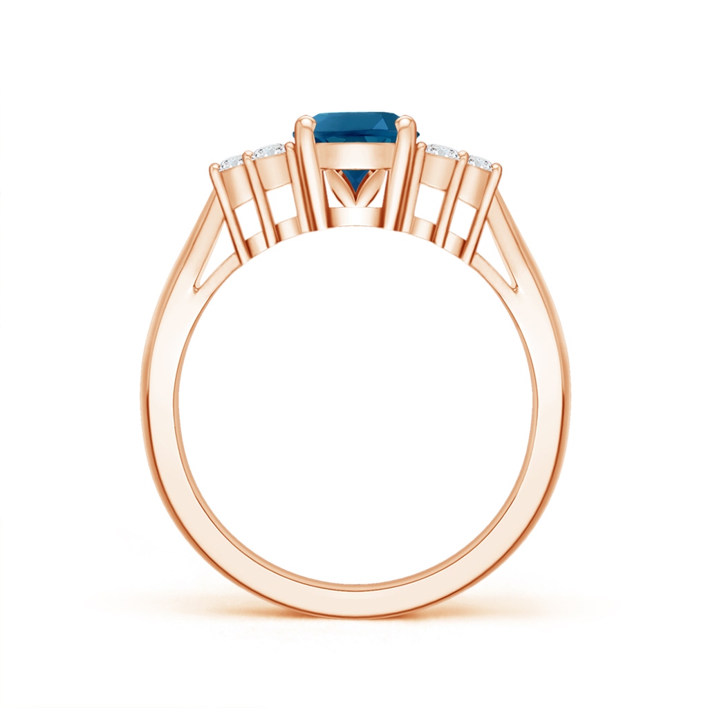 8x6mm AAAA Oval London Blue Topaz Cocktail Ring with Trio Diamonds in Rose Gold Product Image