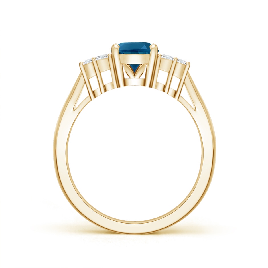 8x6mm AAAA Oval London Blue Topaz Cocktail Ring with Trio Diamonds in Yellow Gold product image