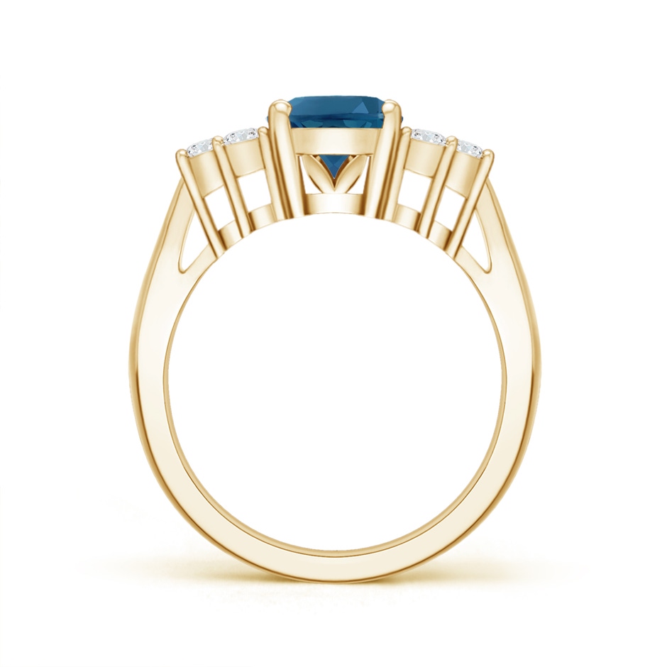 9x7mm AAA Oval London Blue Topaz Cocktail Ring with Trio Diamonds in Yellow Gold product image