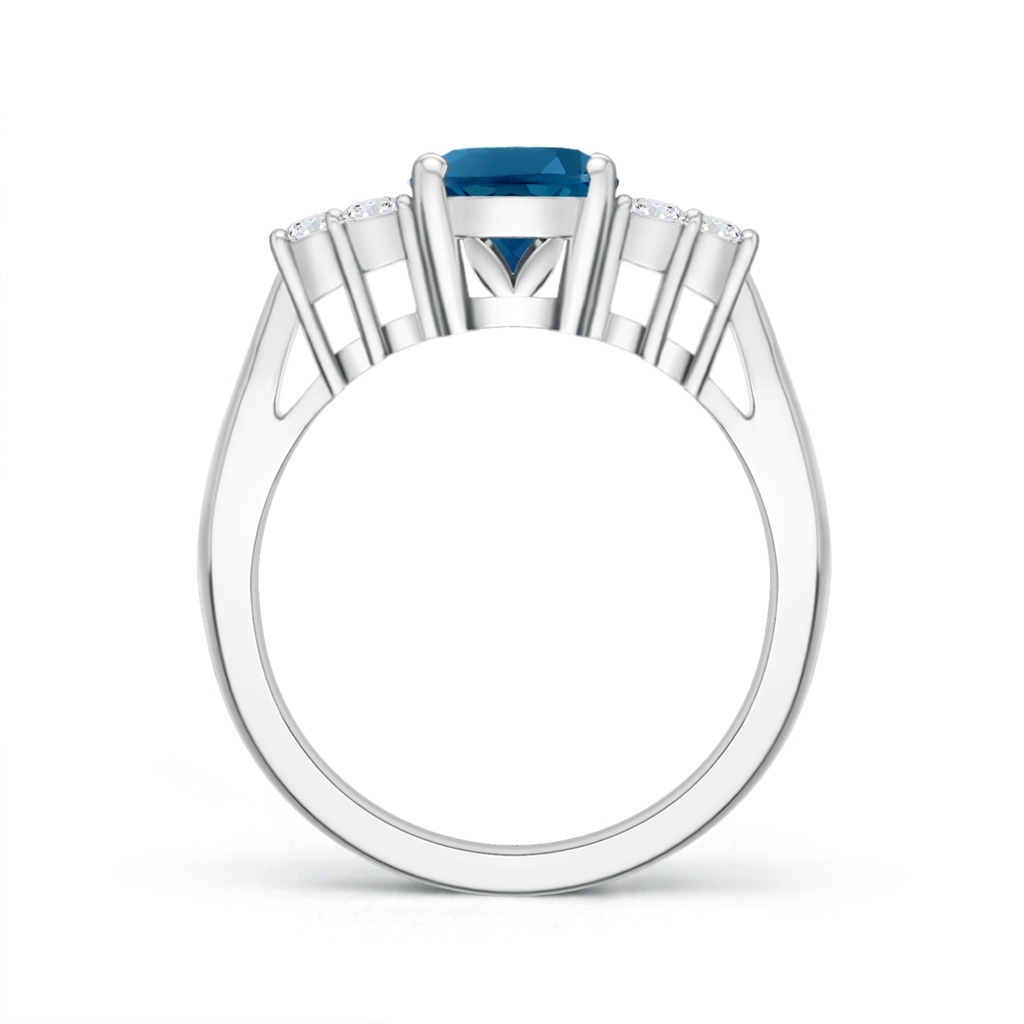9x7mm AAAA Oval London Blue Topaz Cocktail Ring with Trio Diamonds in White Gold Product Image