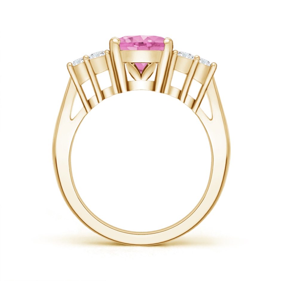 10x8mm A Oval Pink Sapphire Cocktail Ring With Trio Diamond Accents in Yellow Gold side 199