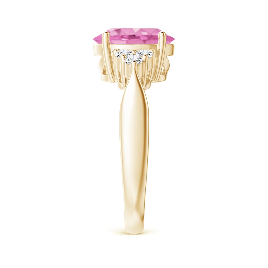 10x8mm A Oval Pink Sapphire Cocktail Ring With Trio Diamond Accents in Yellow Gold side 299