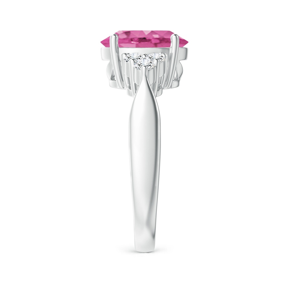 10x8mm AAA Oval Pink Sapphire Cocktail Ring With Trio Diamond Accents in P950 Platinum side 299