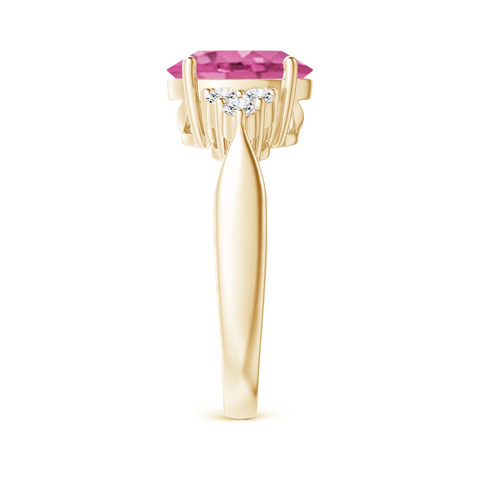 10x8mm AAA Oval Pink Sapphire Cocktail Ring With Trio Diamond Accents in Yellow Gold side 299