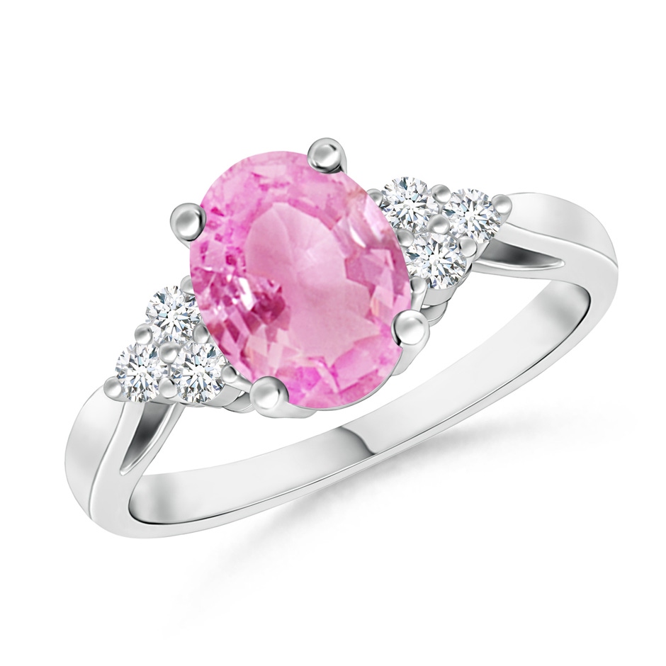 8x6mm A Oval Pink Sapphire Cocktail Ring With Trio Diamond Accents in P950 Platinum 